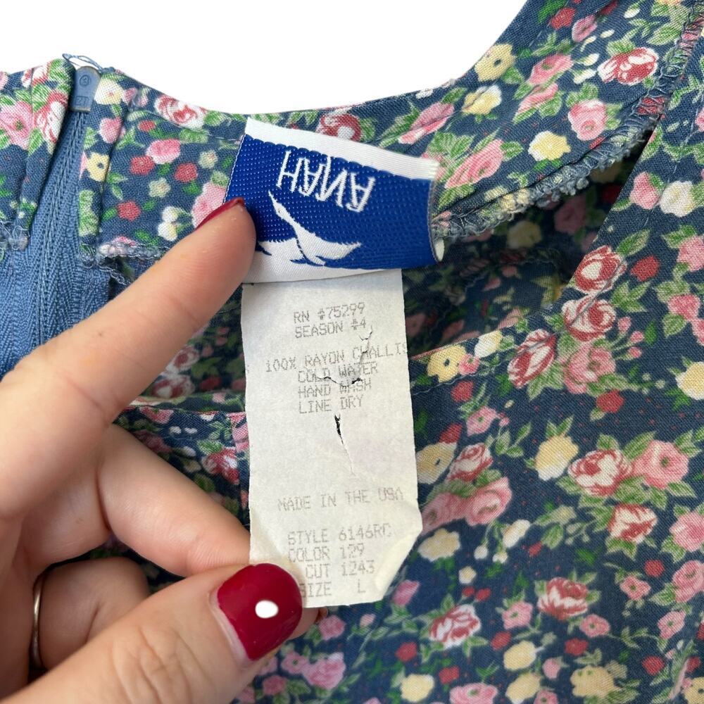 Vintage 90's Floral Rayon Romper Blue Pink Cottagecore Summer Mini size Large - Picture 9 of 9